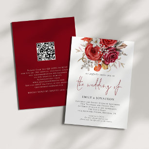 Rustic Boho Fall Florals QR Code Wedding Einladung