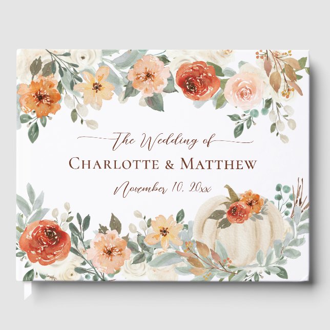 Rustic Boho Fall Herbst Pumpkin Blumenhochzeit Gästebuch (Vorderseite)