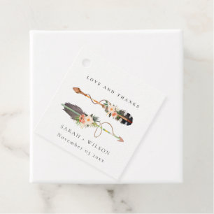 Rustic Boho Feather Floral Arrow Wedding Danke Geschenkanhänger