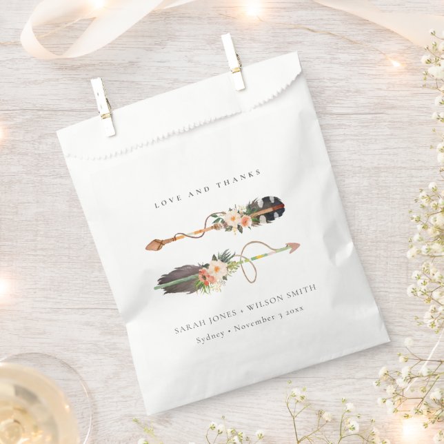 Rustic Boho Feather Floral Arrow Wedding Danke Geschenktütchen (Ausgeschnitten)
