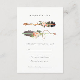 Rustic Boho Feather Floral Arrow Wedding RSVP Begleitkarte
