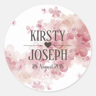 Rustic Boho Feather Floral Pink Hochzeitsticker Runder Aufkleber