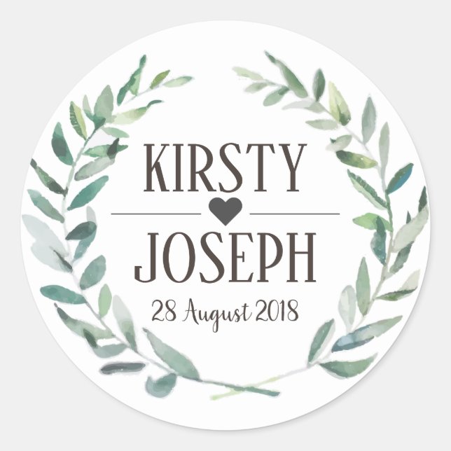 Rustic Boho Feather Floral Wreath Wedding Sticker (Vorderseite)