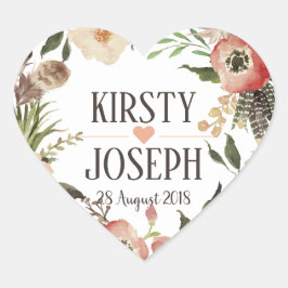 Rustic Boho Feather Floral Wreath Wedding Sticker