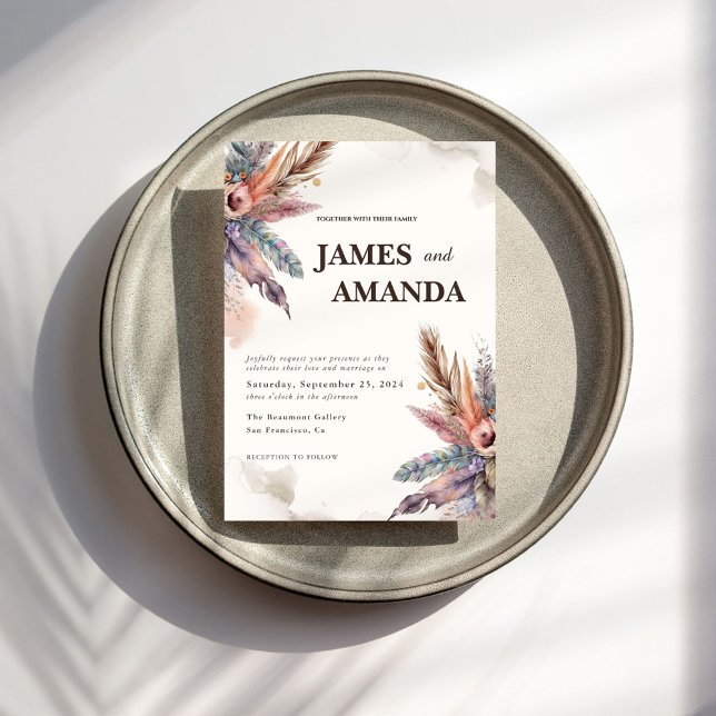 Rustic Boho Feather Wedding Einladung (Von Creator hochgeladen)