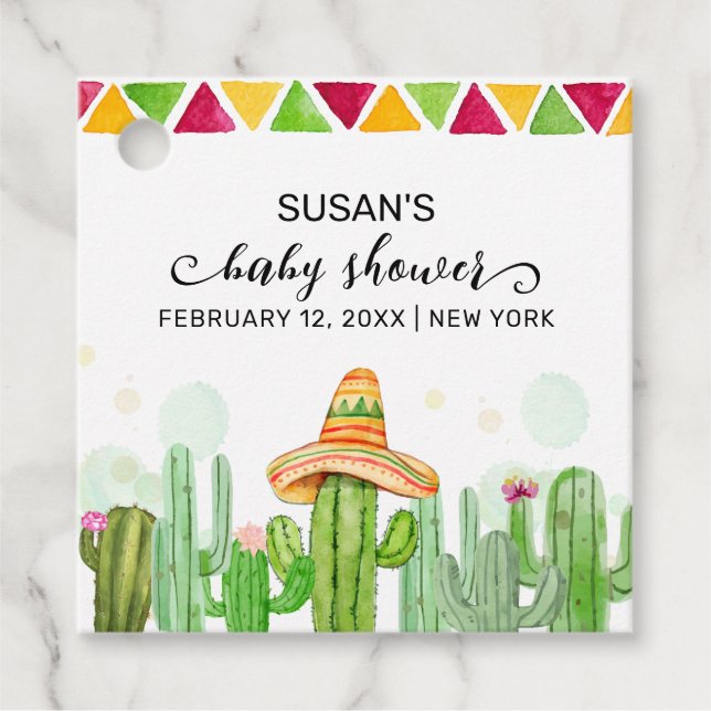 Rustic Boho Fiesta Cactus Taco 'Bout A Baby Shoote Geschenkanhänger (Vorderseite)