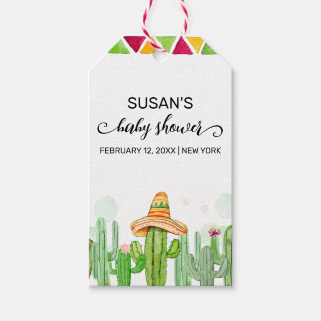 Rustic Boho Fiesta Cactus Taco 'Bout A Baby Shoote Geschenkanhänger (Vorderseite)