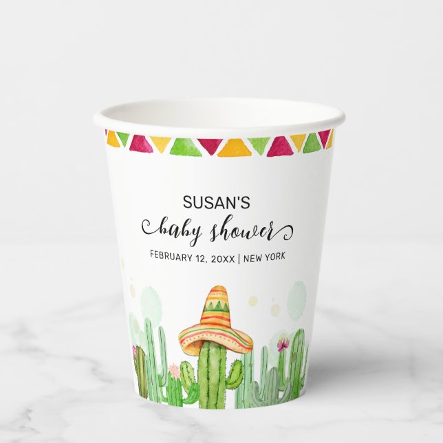 Rustic Boho Fiesta Cactus Taco 'Bout A Baby Shoote Pappbecher (Vorderseite)