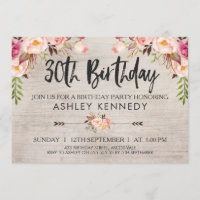 Rustic Boho Floral 30. Geburtstag Einladung