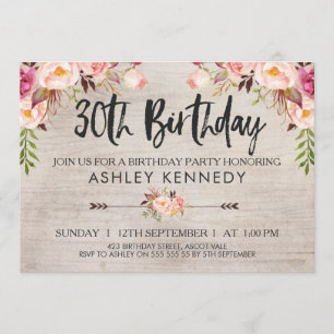 Rustic Boho Floral 30. Geburtstag Einladung