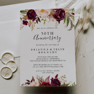 Rustic Boho Floral 50. Hochzeitstag Einladung