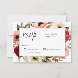 Rustic Boho Floral and Burgundy Wedding RSVP Karte