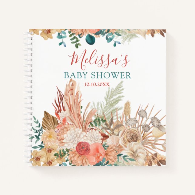 Rustic Boho Floral Baby Showgast Notizbuch (Vorderseite)