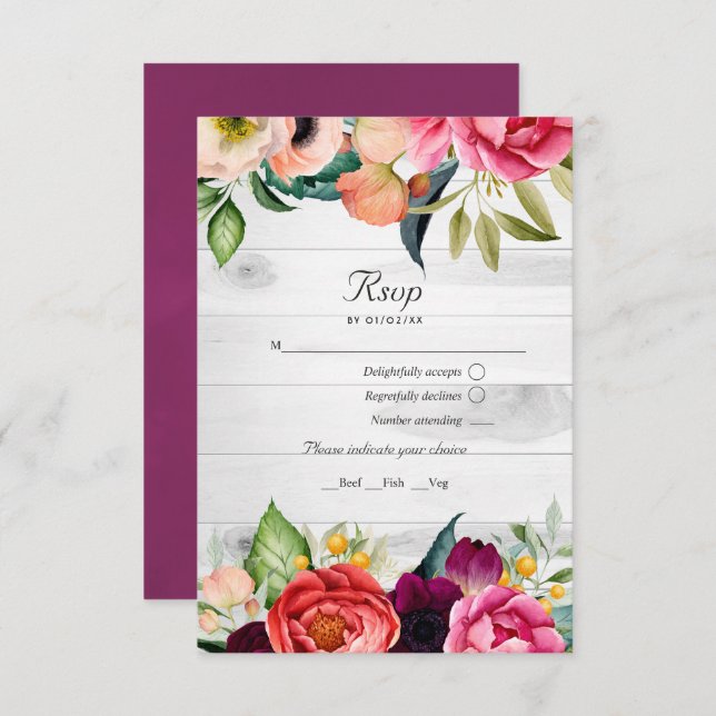 Rustic Boho Floral Bohemisch QR Code UAWG Wedding RSVP Karte (Vorne/Hinten)