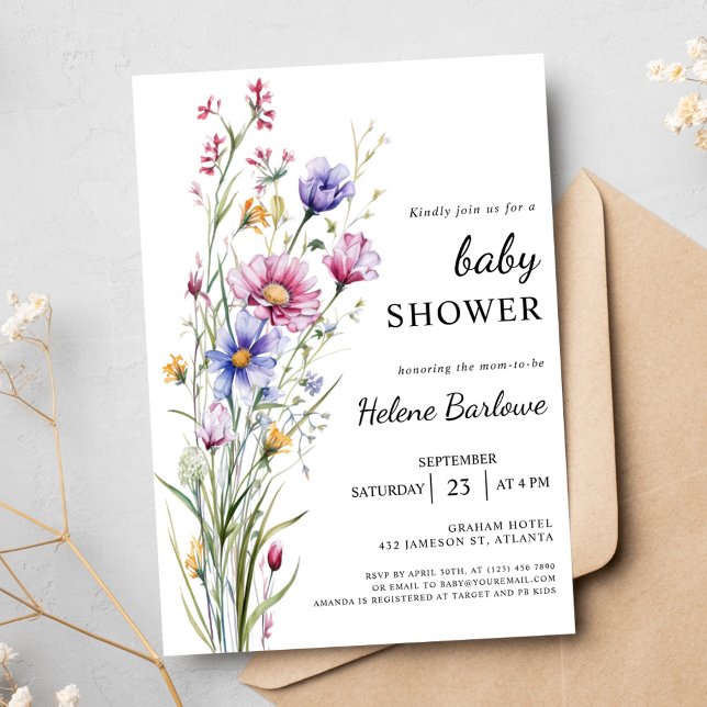 Rustic Boho Floral Boy Girl Wildblume Babydusche Einladung (Rustic Boho Floral Boy Girl Wildflower Baby Shower Invitation)