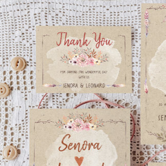 Rustic Boho Floral Kraft Wedding Dankeskarte