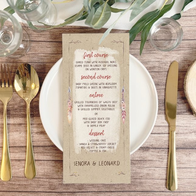 Rustic Boho Floral Kraft Wedding Menükarte (Von Creator hochgeladen)