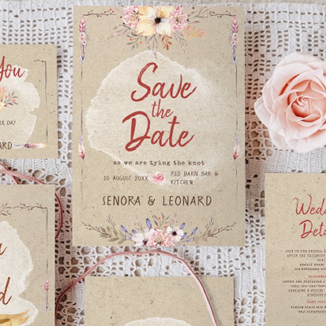 Rustic Boho Floral Kraft Wedding Save The Date (Von Creator hochgeladen)