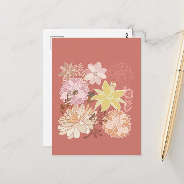 Rustic Boho Floral Pattern Postkarte (Vorderseite/Rückseite Beispiel)