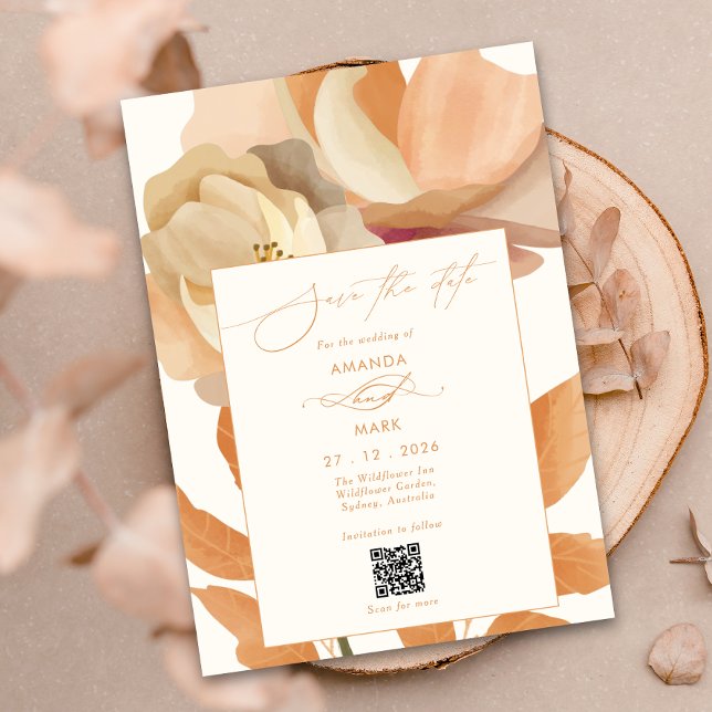 Rustic Boho Floral Peach Save the Date Einladung (Von Creator hochgeladen)