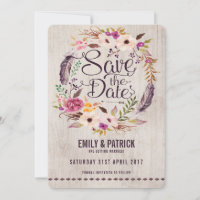 Rustic Boho Floral Save the Date Einladung
