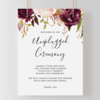Rustic Boho Floral Unplugged Zeremony Sign