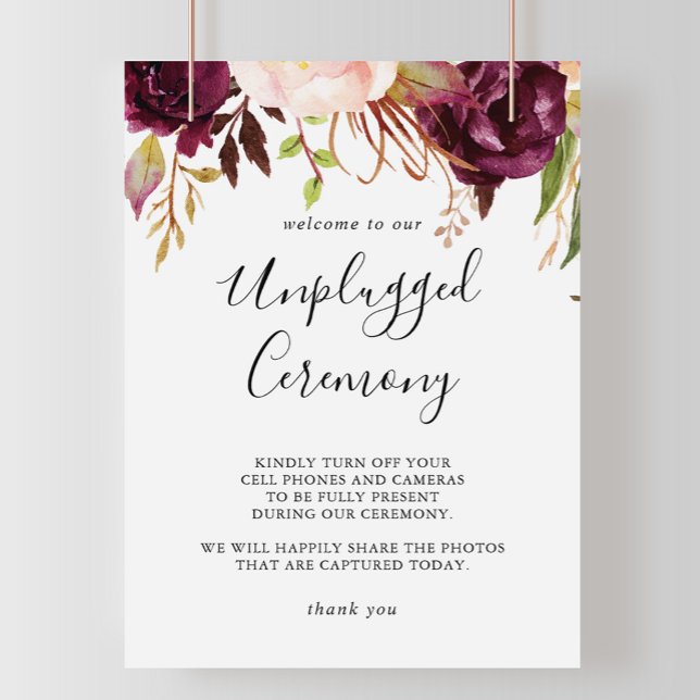 Rustic Boho Floral Unplugged Zeremony Sign Poster (Von Creator hochgeladen)