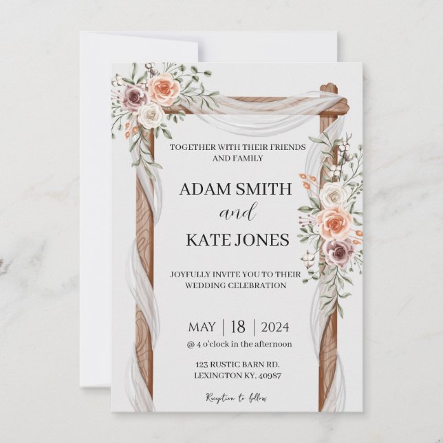 Rustic Boho Floral Wedding Einladung (Vorderseite)