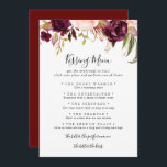 Rustic Boho Floral Wedding Kissing Menu Game Card<br><div class="desc">Diese rustikale Boho Blumenspielkarte ist perfekt für einen modernen Hochzeitsempfang. Das Design besteht aus rosafarbenen,  lila,  roten und bordeauxfarbenen,  in eleganten Bouquets mit grünem Blätterdach aufgehauenen Bäckereien,  die die natürliche Schönheit inspiriert haben.</div>