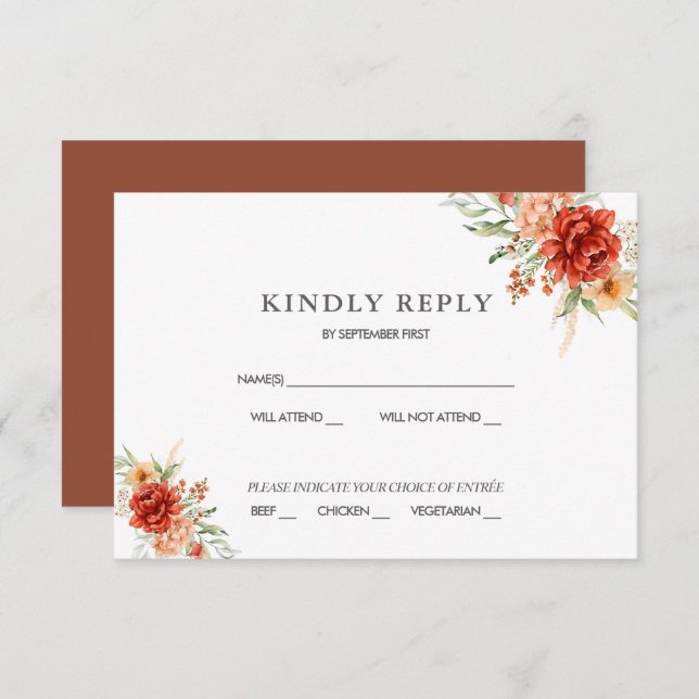 Rustic Boho Floral Wedding RSVP Einladung (Vorne/Hinten)