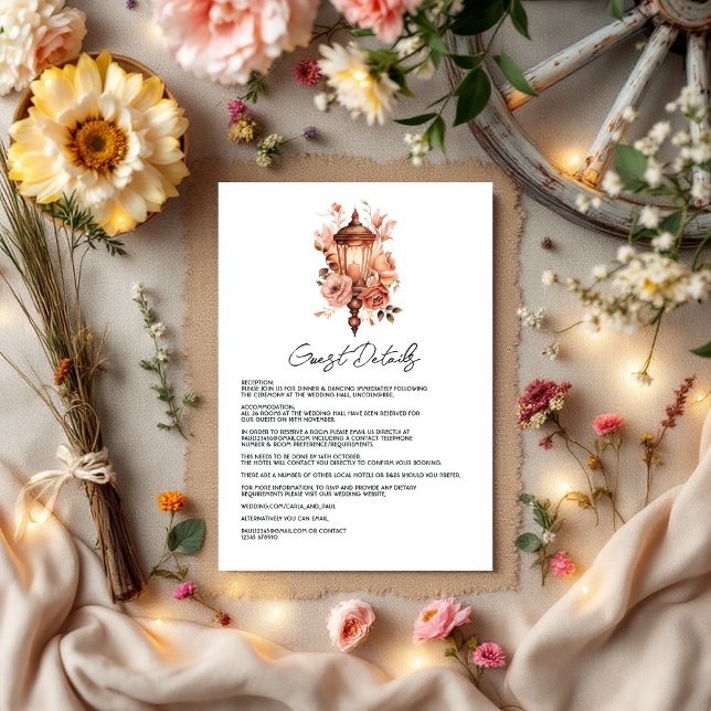 Rustic Boho Floral Western Wedding Guest Details Begleitkarte (Rustic Boho Floral Western Wedding Guest Details Enclosure Card)