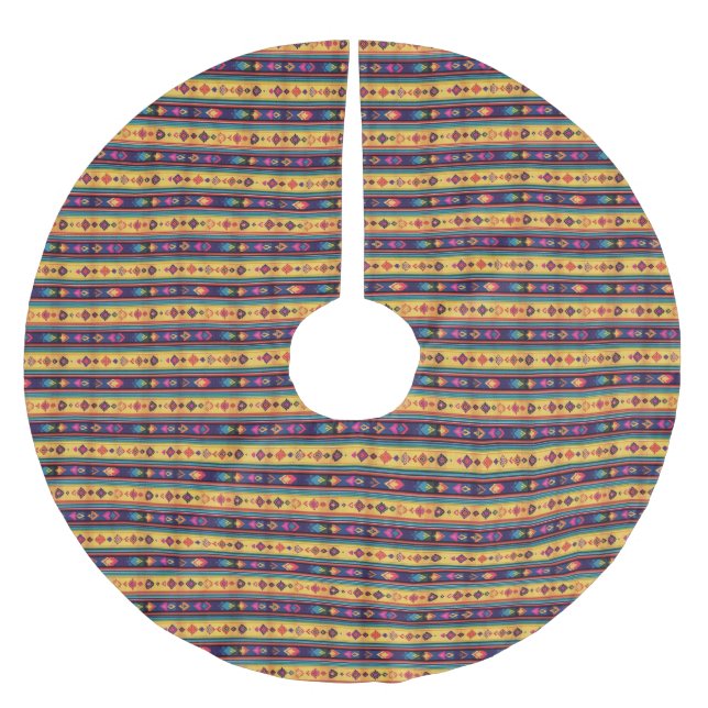 Rustic Boho Folk Art Diamond Pattern Polyester Weihnachtsbaumdecke (Vorderseite)