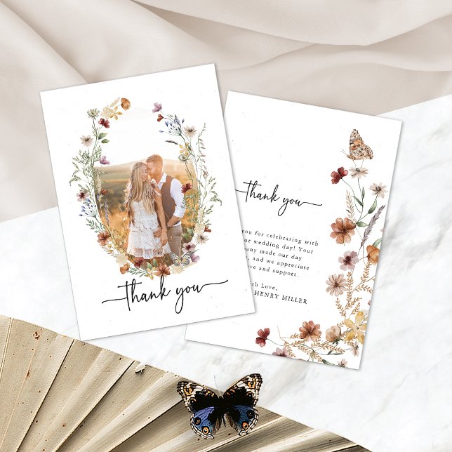 Rustic Boho Foto Danke Karte (Rustic Boho Photo Thank You Card with Butterfly by Painted Paperie
)