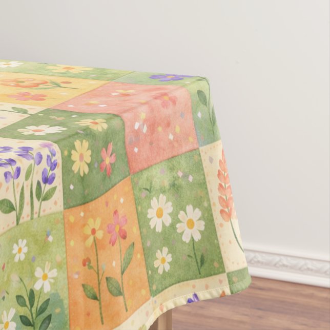 Rustic Boho Green & Orange Quilt Floral Patchwork  Tischdecke (Beispiel)