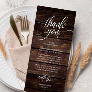 Rustic Boho Hochzeitsempfang Dankeschön-Karte Programm