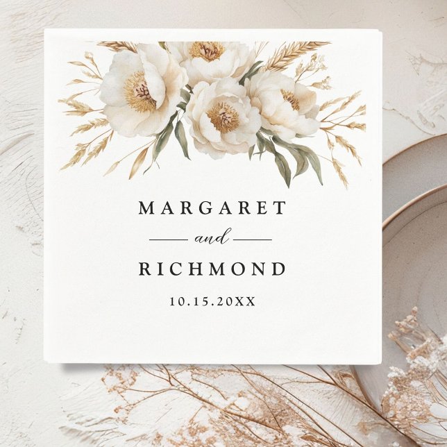 Rustic Boho Ivory Floral Wedding Paper Napkin Serviette (Von Creator hochgeladen)