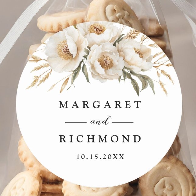 Rustic Boho Ivory Floral Wedding Runder Aufkleber (Von Creator hochgeladen)