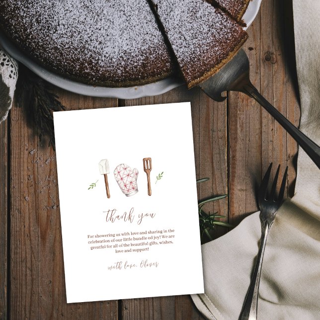 Rustic Boho Koch Kitchen Stuff Baby Shower Dankeskarte (Rustic Boho Chef Kitchen Stuff Baby Shower Thank You Card)