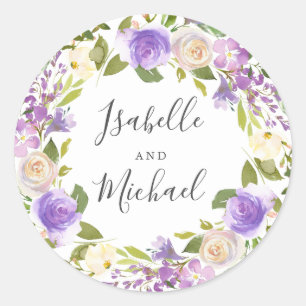 Rustic Boho Lila Floral Monogram Wedding Runder Aufkleber