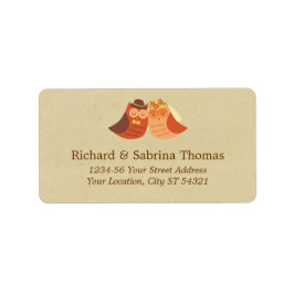 Rustic Boho Lovebird Owl Couple Wedding Adressaufkleber