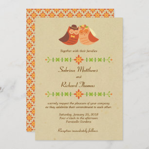 Rustic Boho Lovebird Owl Couple Wedding Einladung