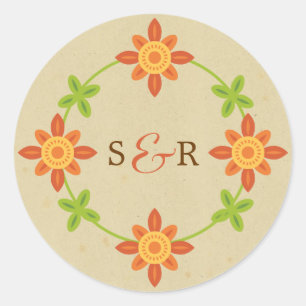 Rustic Boho Lovebird Owl Couple Wedding Runder Aufkleber