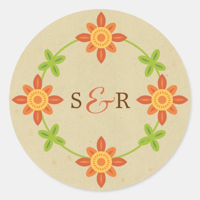 Rustic Boho Lovebird Owl Couple Wedding Runder Aufkleber (Vorderseite)