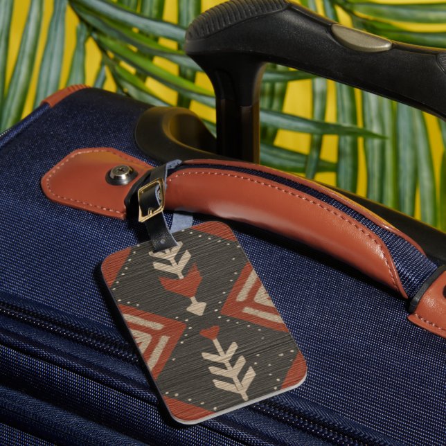 Rustic Boho Luggage Tag Terracotta Print Gepäckanhänger (Vorderseite Insitu 1)