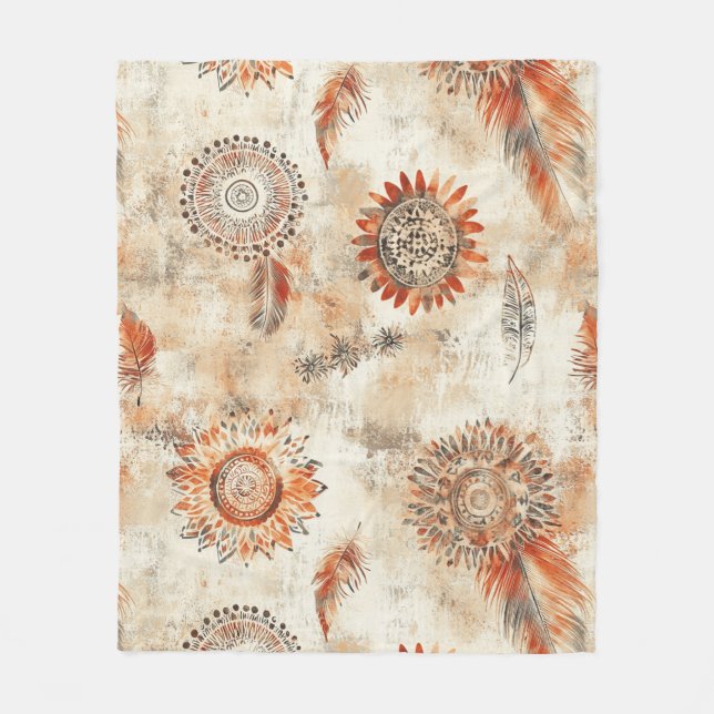 Rustic Boho Mandala Art Fleecedecke (Vorderseite)