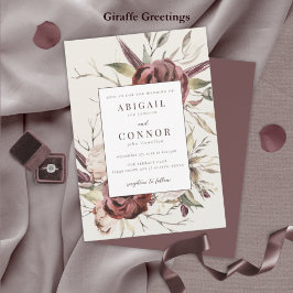 Rustic Boho Marsala Cream Floral Einladung