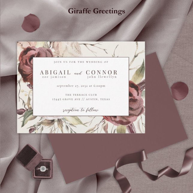 Rustic Boho Marsala Cream Floral Einladung (Von Creator hochgeladen)