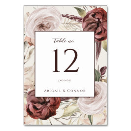 Rustic Boho Marsala Cream Floral Tischnummer