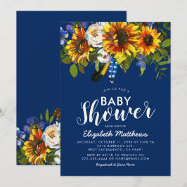 Rustic Boho Navy Blue Sunflower Baby Dusche Einladung