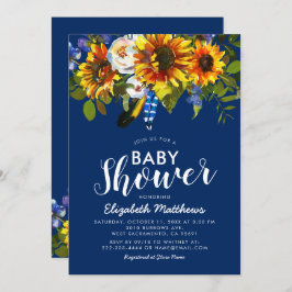Rustic Boho Navy Blue Sunflower Baby Dusche Einladung